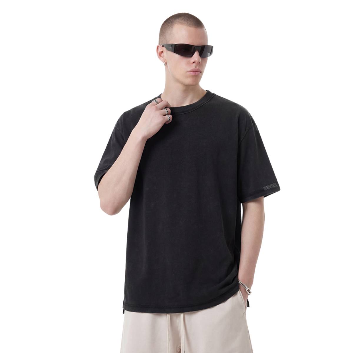 Camiseta destructiva de peso pesado con borde crudo de 10 oz