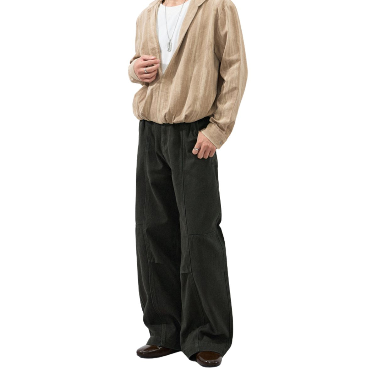 Relaxed Fit Seam Accent Wide‑Leg Trousers