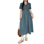 Vestido midi vaquero con corsé bordado con lazo