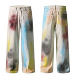 Artistic Paint-Splatter Wide-Leg Jeans