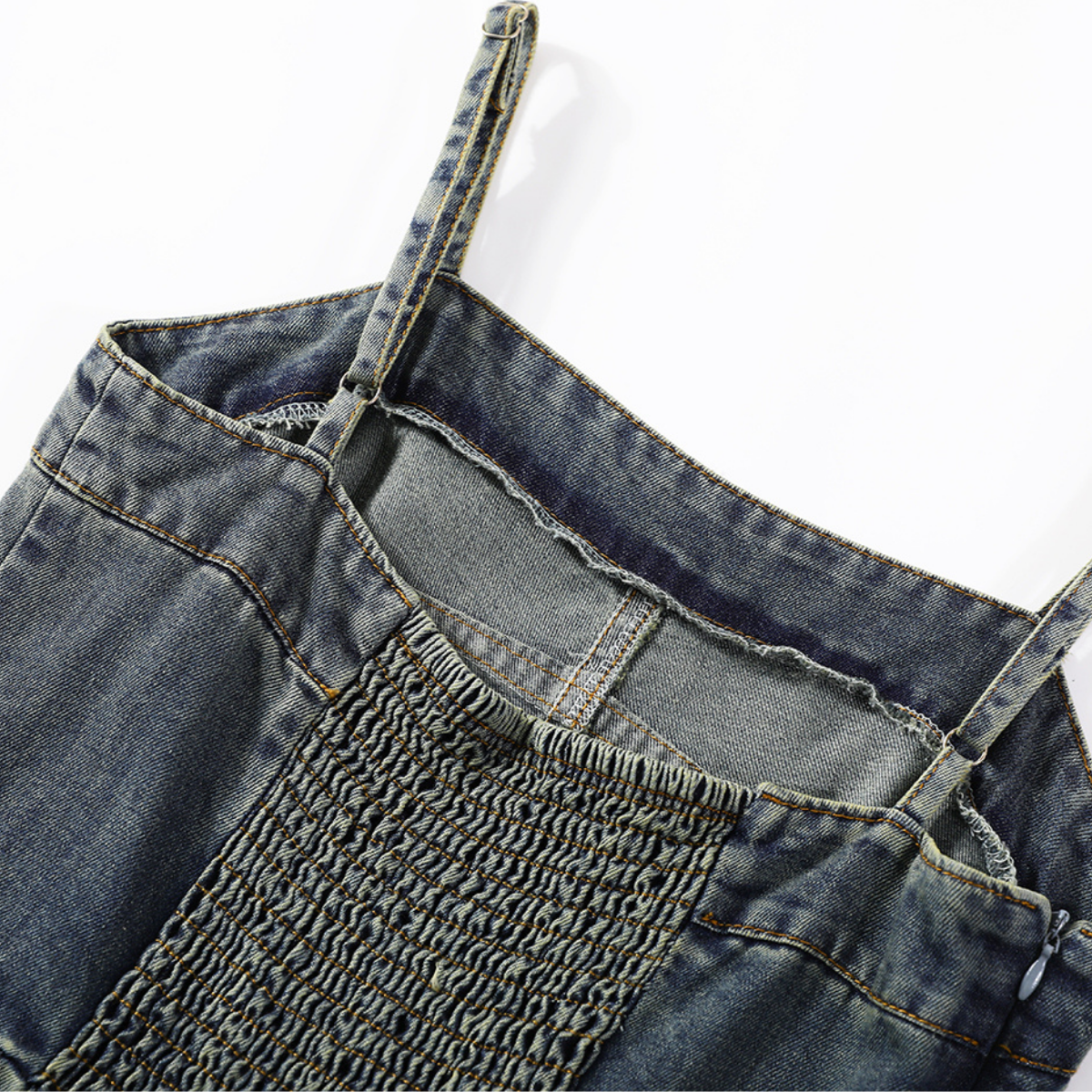 A-Line Denim Spaghetti-Strap Midi Dress