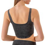 Knit Denim Square Neck Cropped Tank