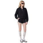 Short Wide Batwing Mock Neck Zip Up Sports Sweatshirt