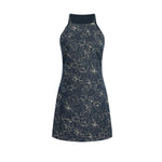Sleeveless Floral-Embroidered Denim Mini Dress