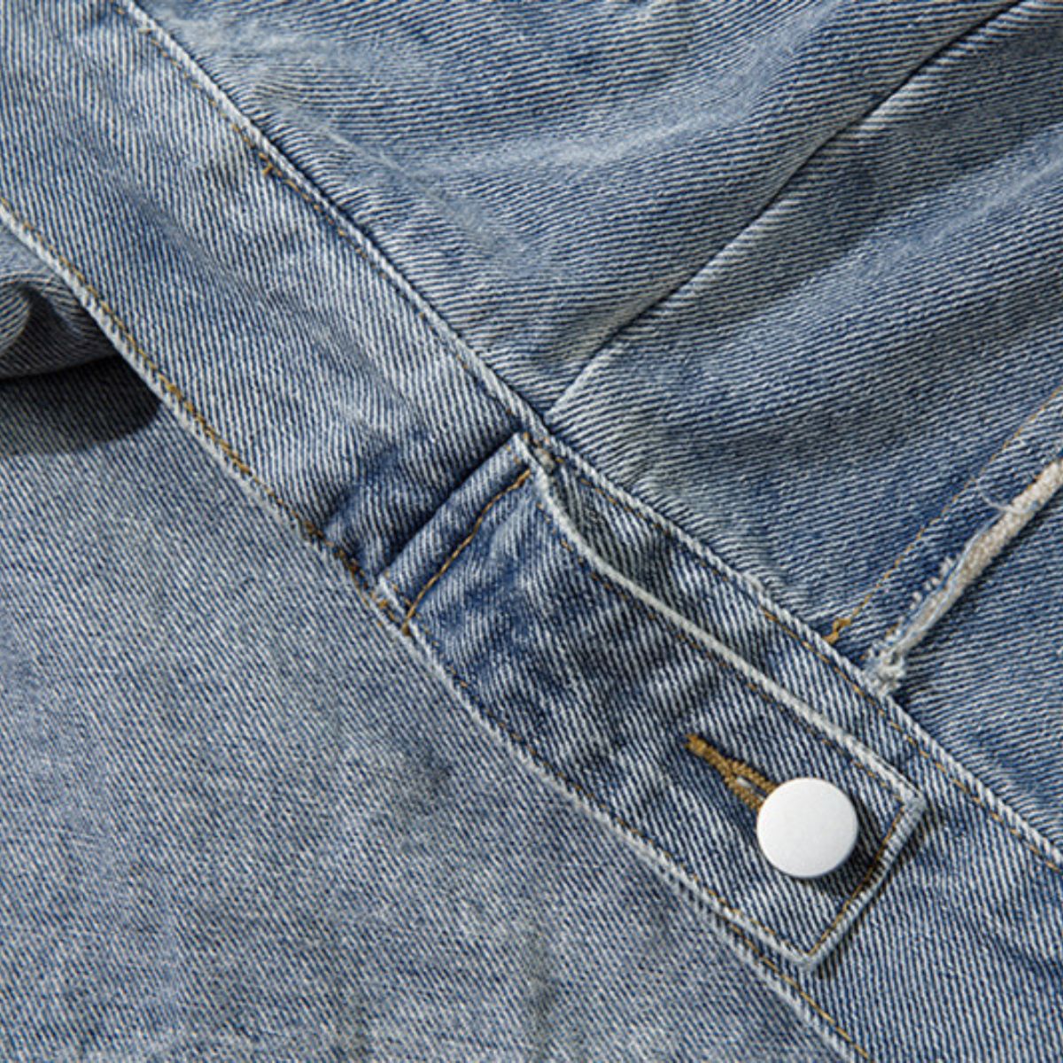 Oversized Stand-up Collar Washed Distressed Denim Jacket