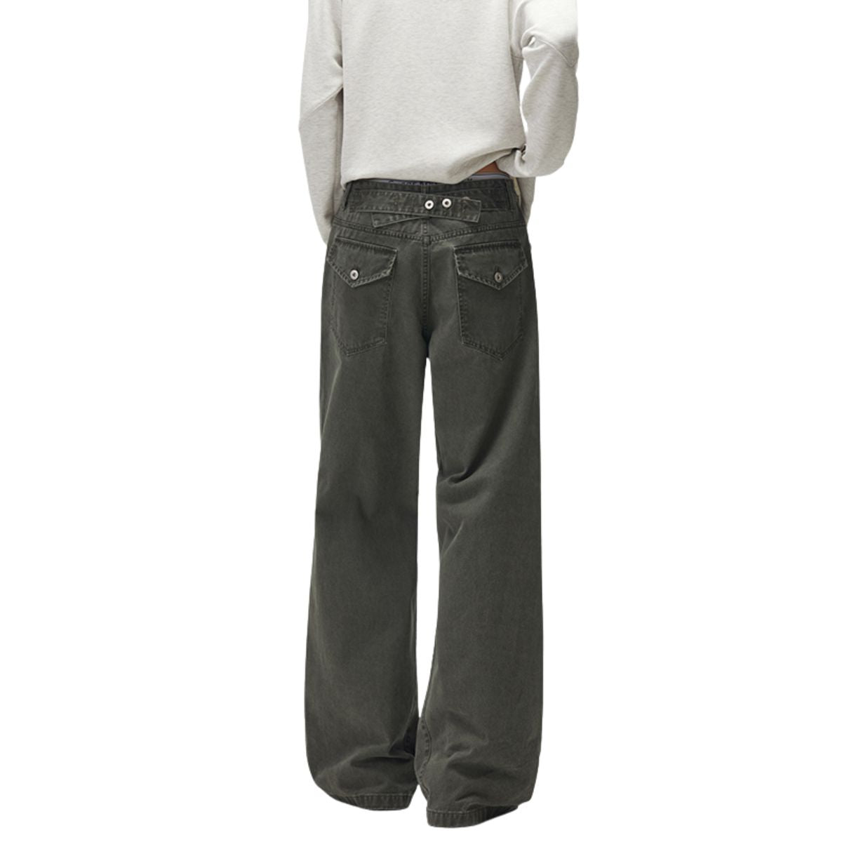 Relaxed Bootcut Pants With Reverse‑Pocket Washed‑Out Fade