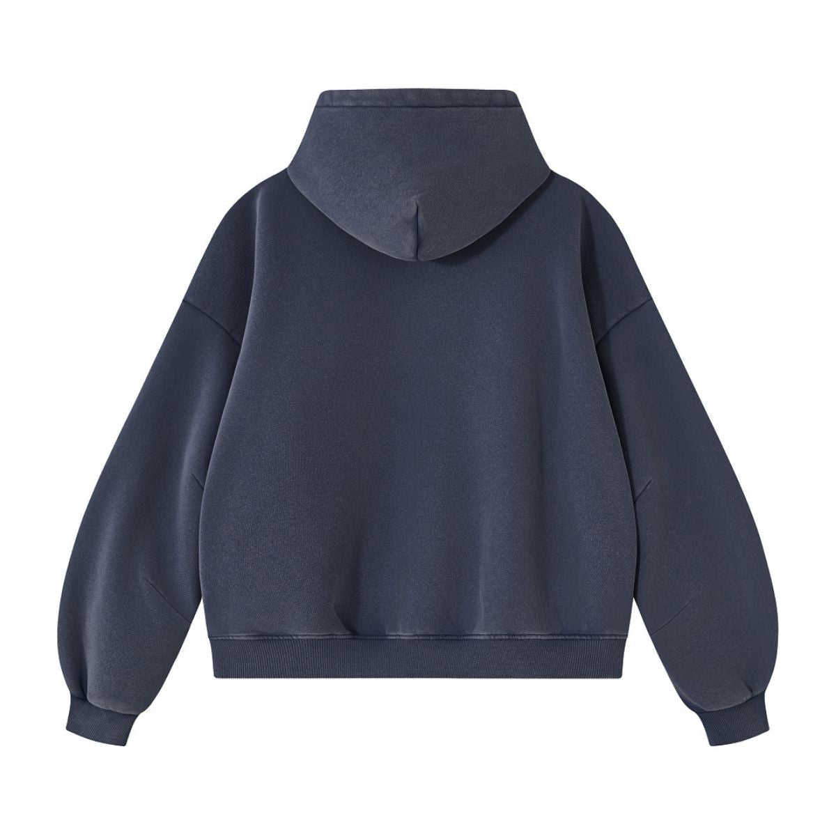 Vintage Washed Distressed Curved‑Sleeve Fleece‑Lined Hoodie