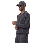 Boxy‑Fit Small V‑Neck Polo Cotton Sweatshirt
