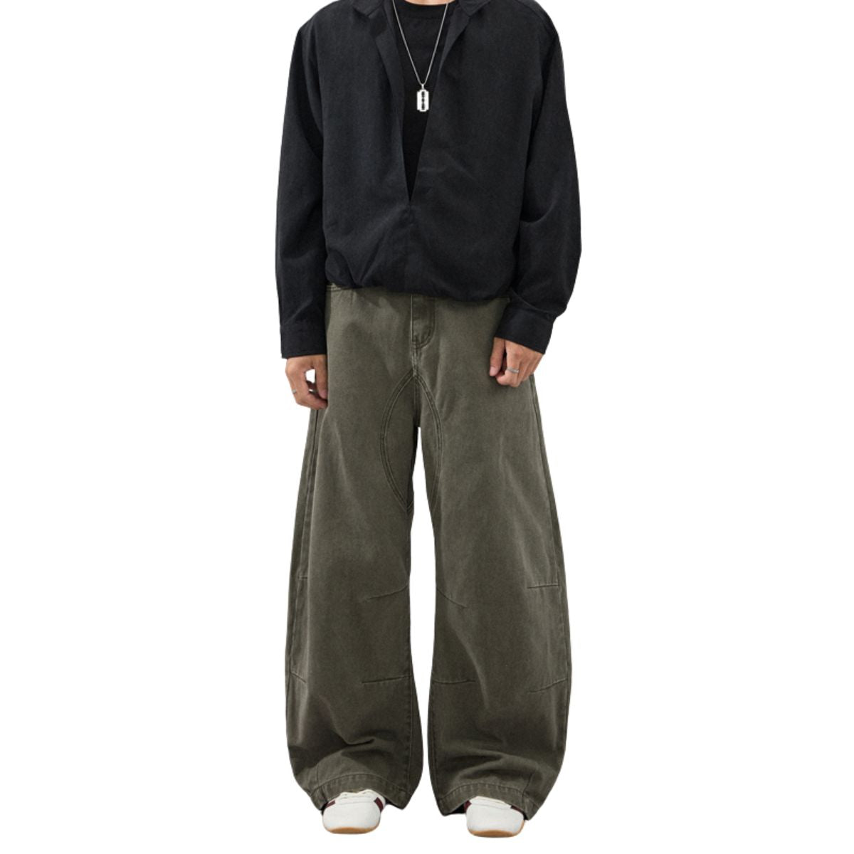 Vintage Washed Curved‑Seam Baggy Wide‑Leg Trousers