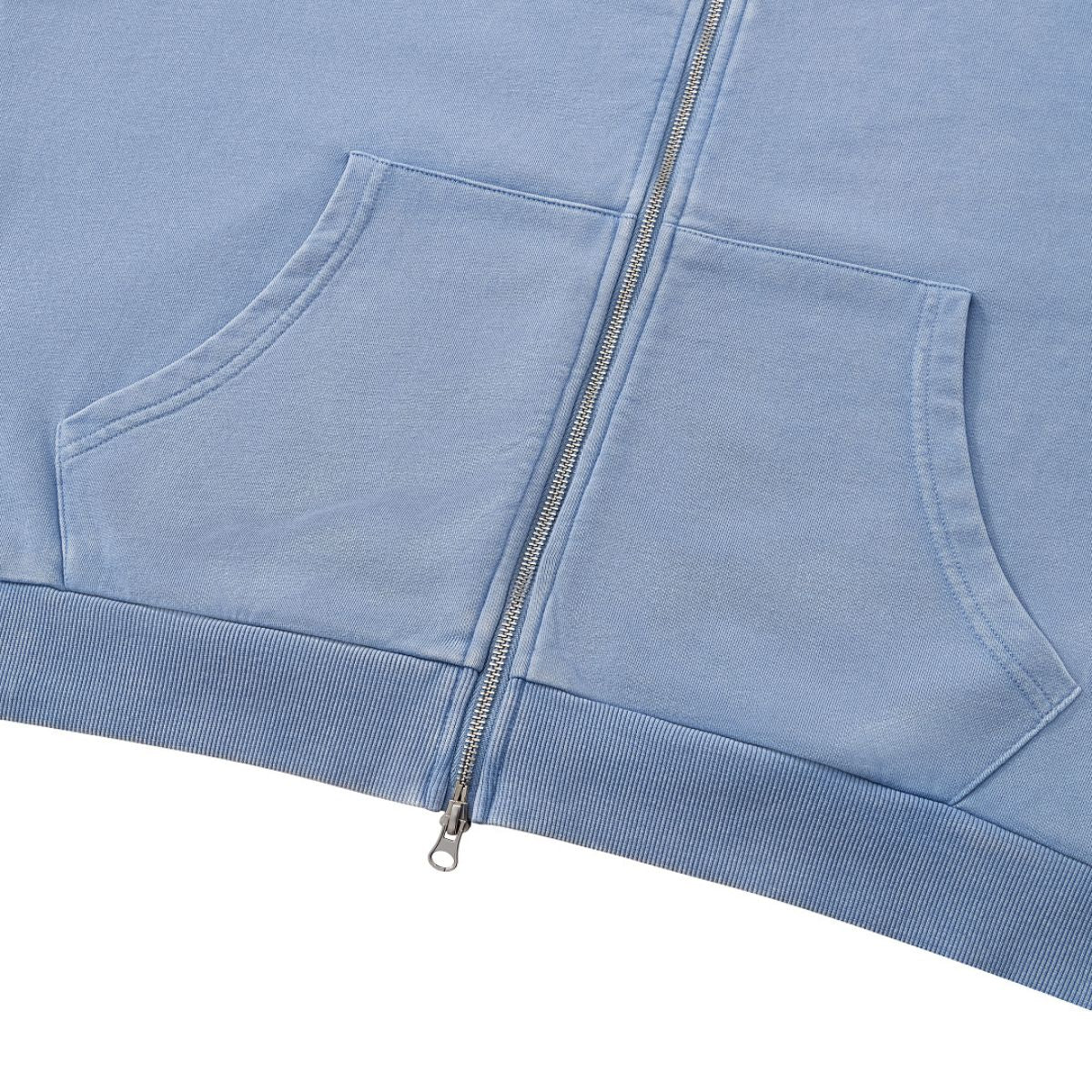 French Terry Washed Distressed Double‑Zip Hoodie