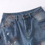 Distressed Paint Splatter Barrel-Leg Jeans