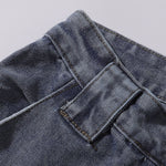 Embroidered Blue Wide Leg Distressed Denim Jeans