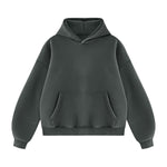 Vintage Washed Distressed Curved‑Sleeve Fleece‑Lined Hoodie