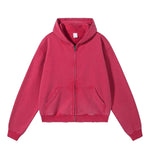 Boxy Cropped Stacked Sleeve Ripped Distressed Full Zip Hoodie