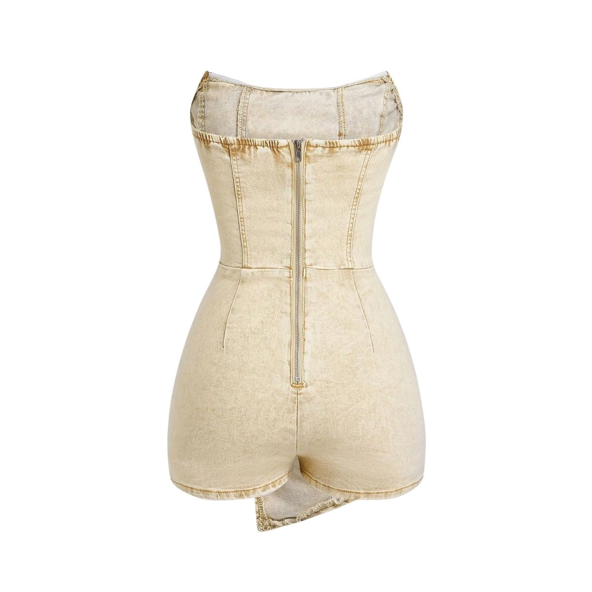 Women's Y2K Strapless Bodycon Wrap Front Short Denim Romper