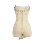 Women's Y2K Strapless Bodycon Wrap Front Short Denim Romper