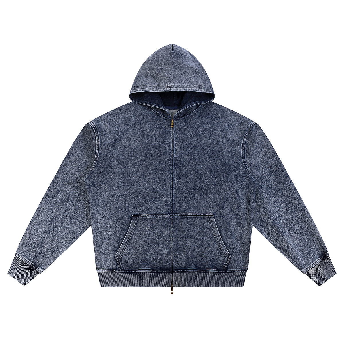 Double Slider Zip Knit Denim Hoodie