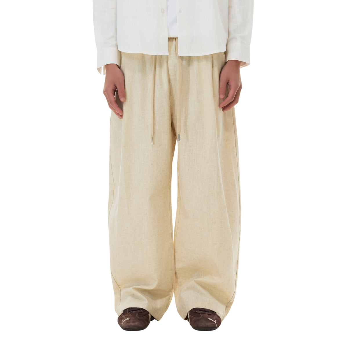 Solid Tint Linen-Blend Barrel Pants