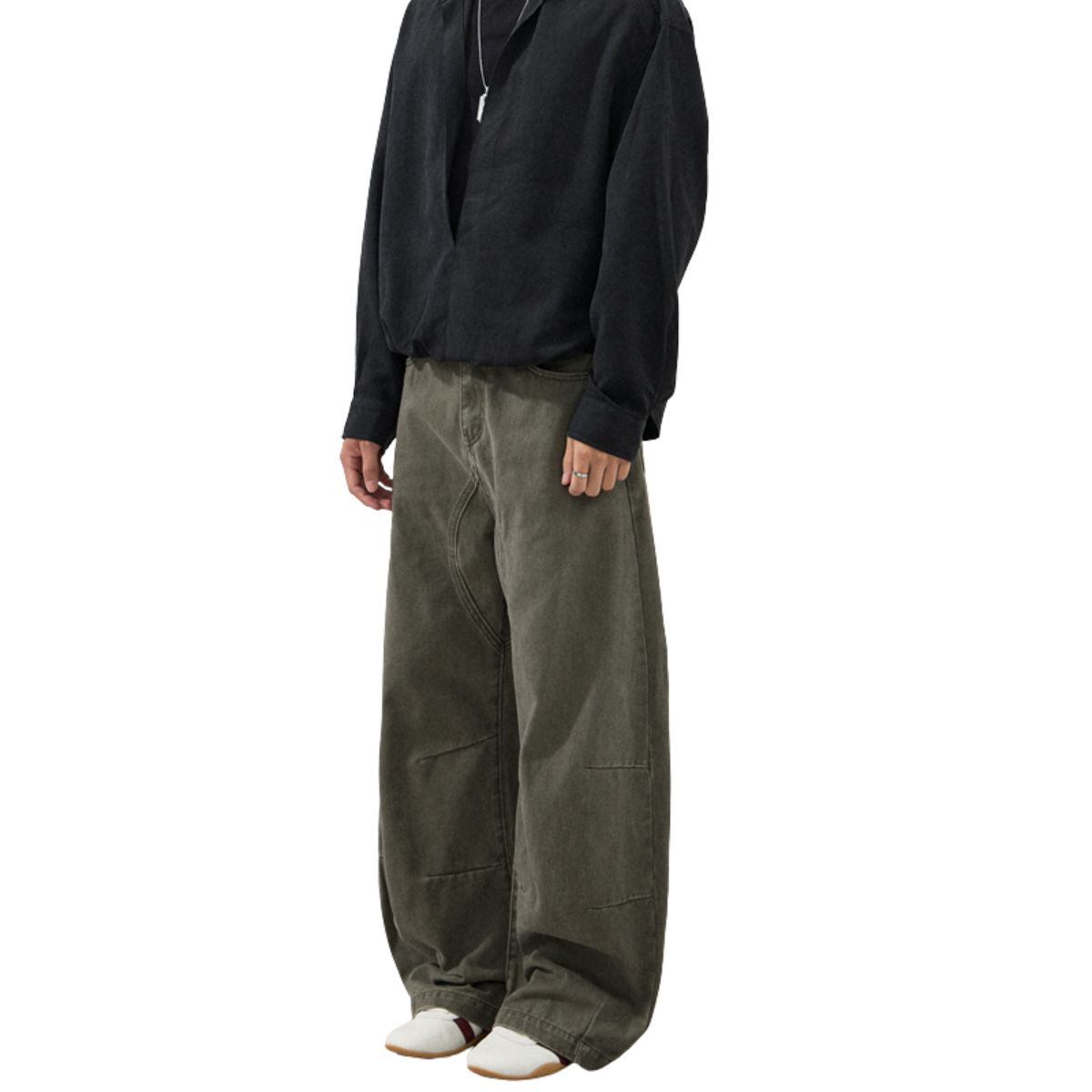 Vintage Washed Curved‑Seam Baggy Wide‑Leg Trousers