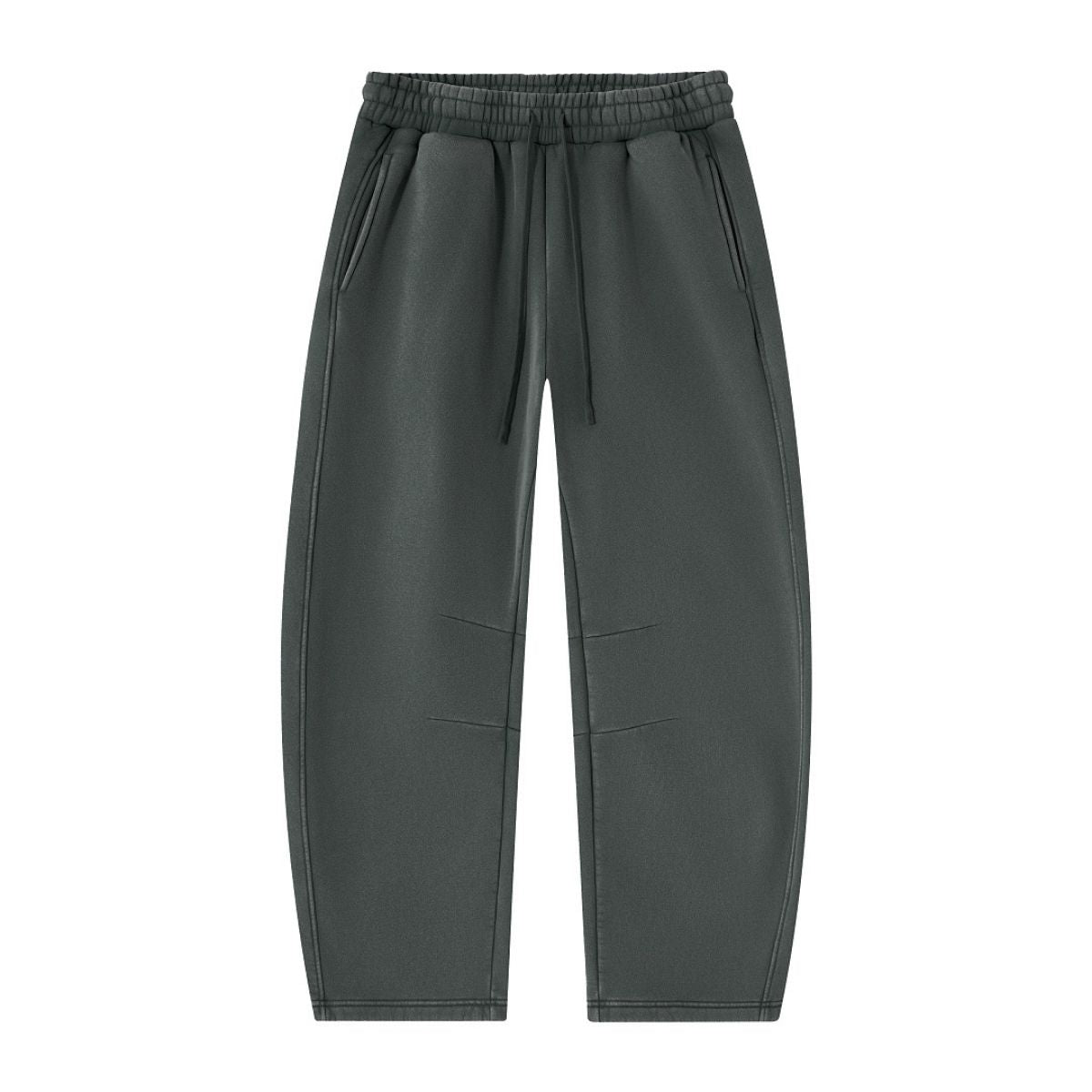 Vintage Washed Fleece‑Lined Elastic Waist Curved Leg Pants