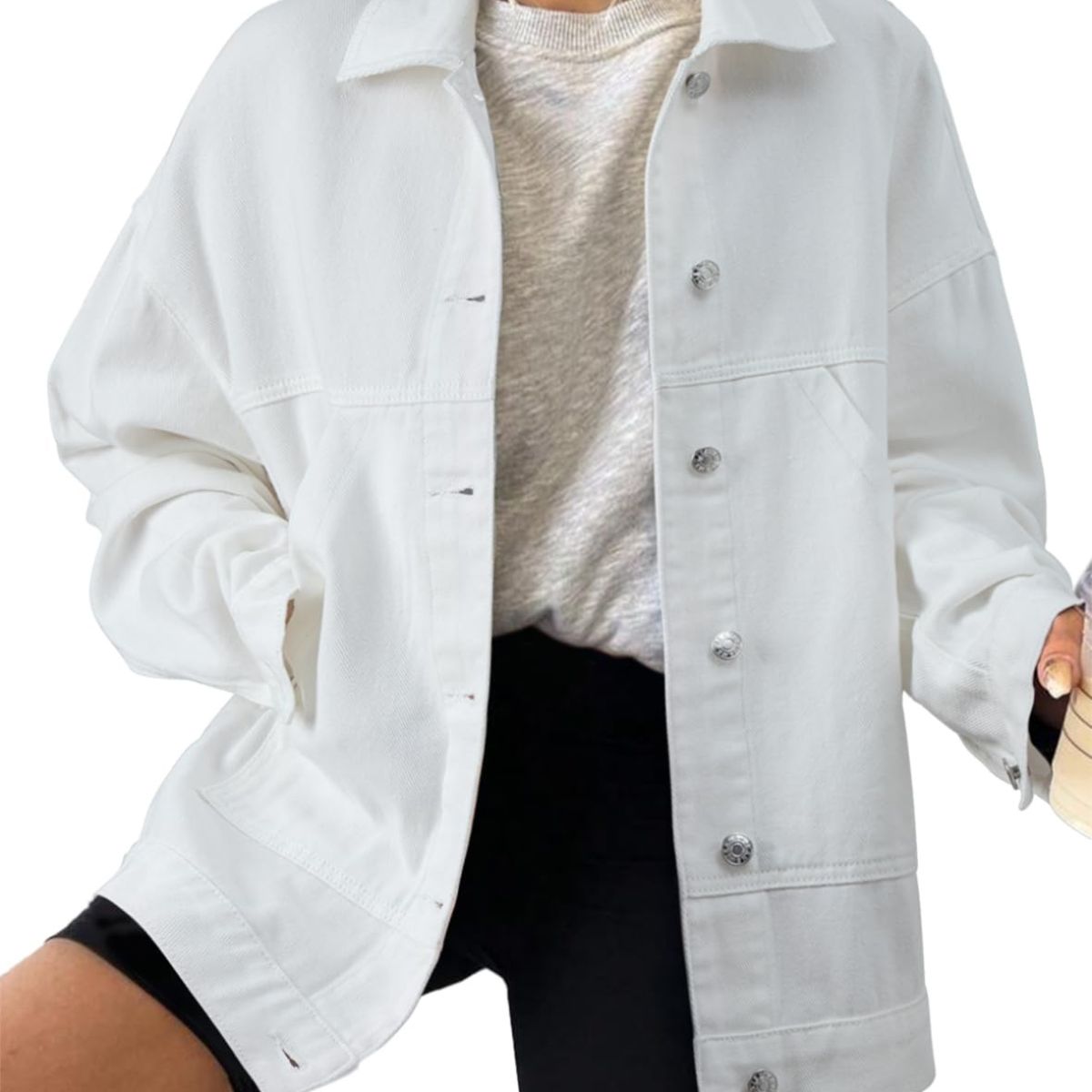 Women's Casual Drop Shoulder Button Front Denim Jacket With Pockets
