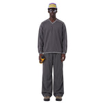 V Neck Contrast Color Drop Shoulder Sweatshirt Loose Fit Ribbed Cuffs