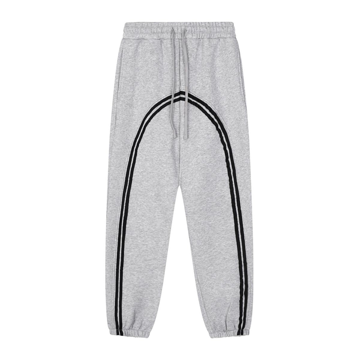 Color‑Contrast Webbing Fleece‑Lined Loose Jogger Pants