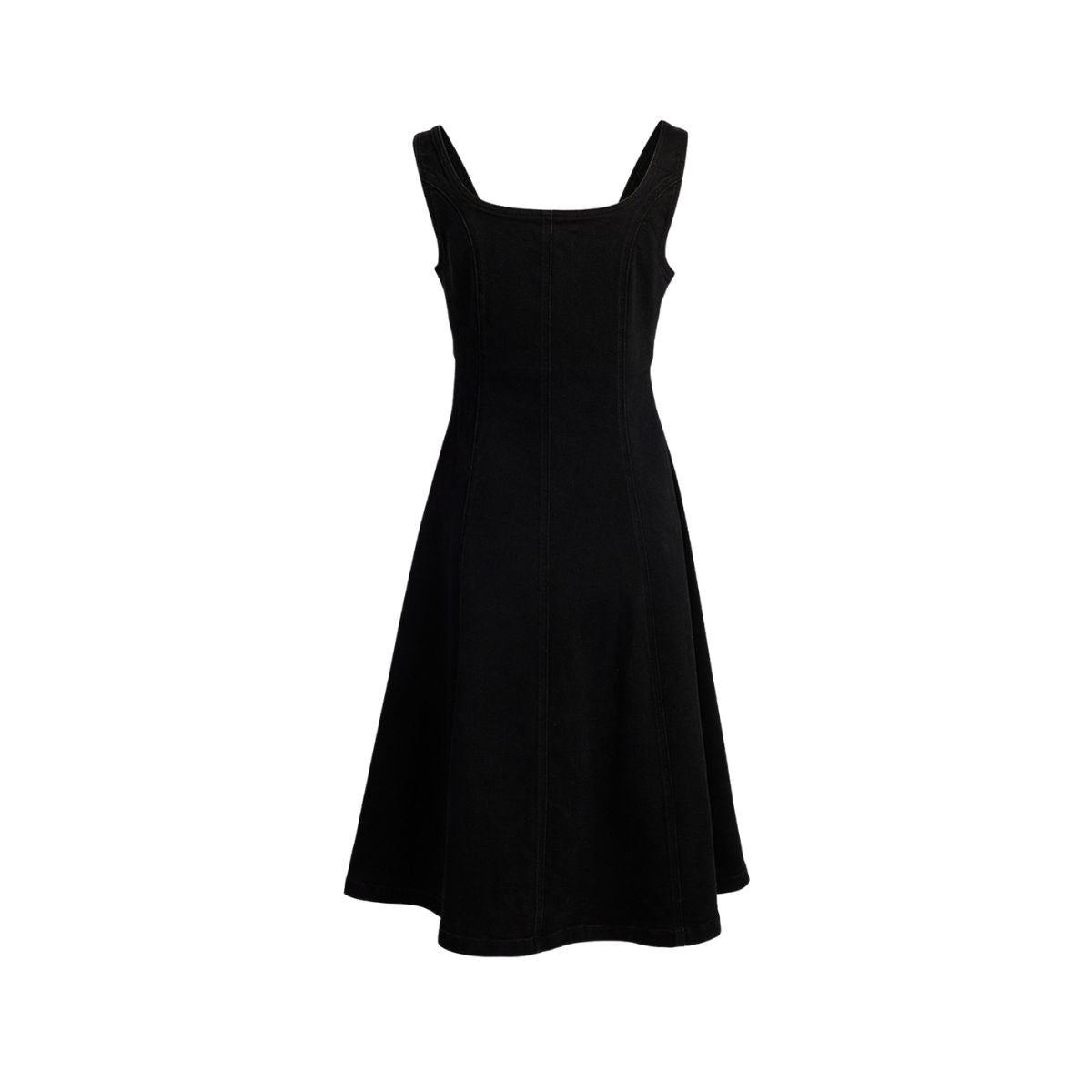 Black Button-Front Denim A-Line Dress