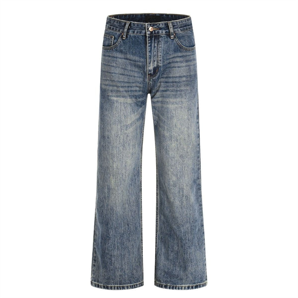 Men's Mid-Rise Straight-Leg Washed Denim Pants â€?Vintage Casual
