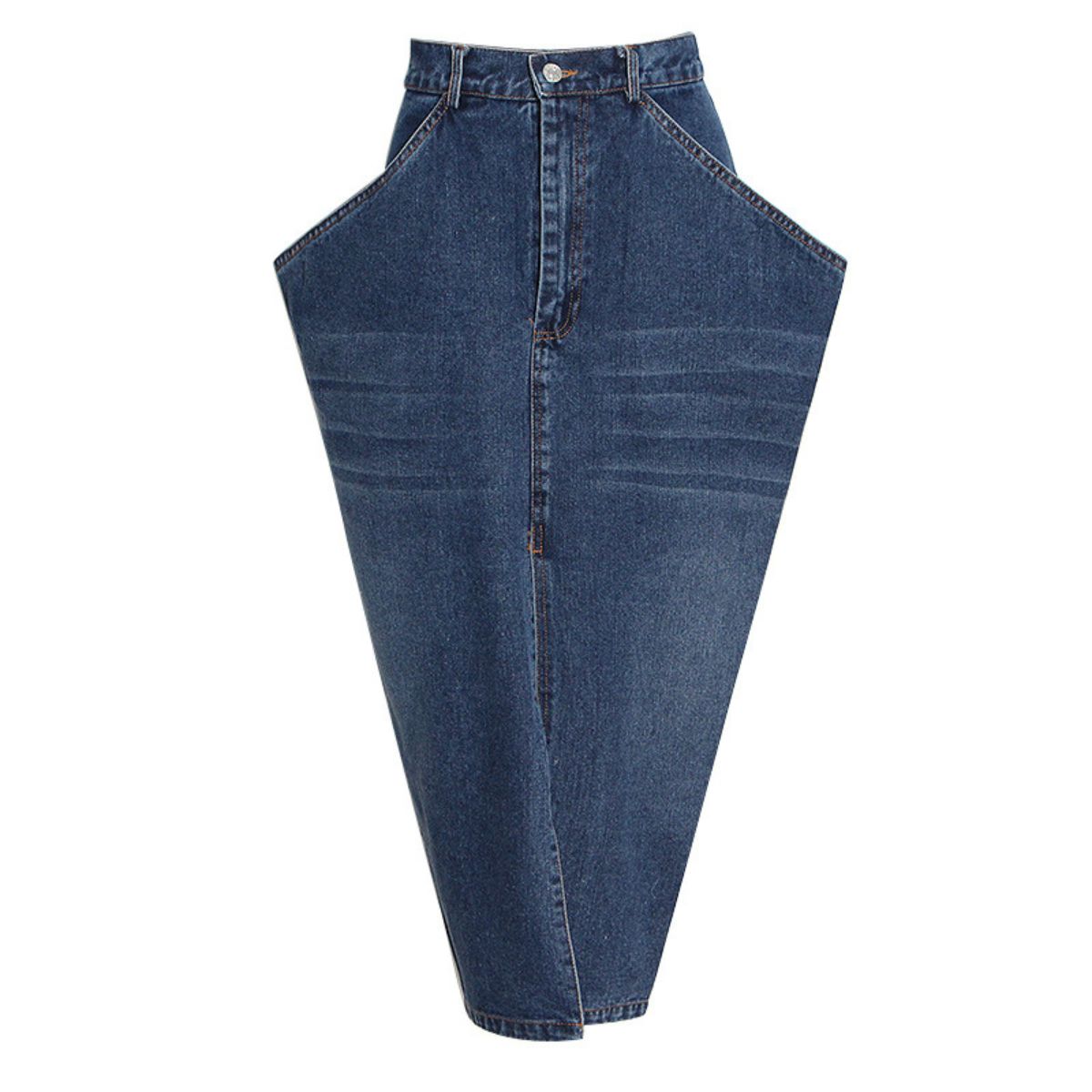 Tapered Front-Slit Denim Midi Skirt