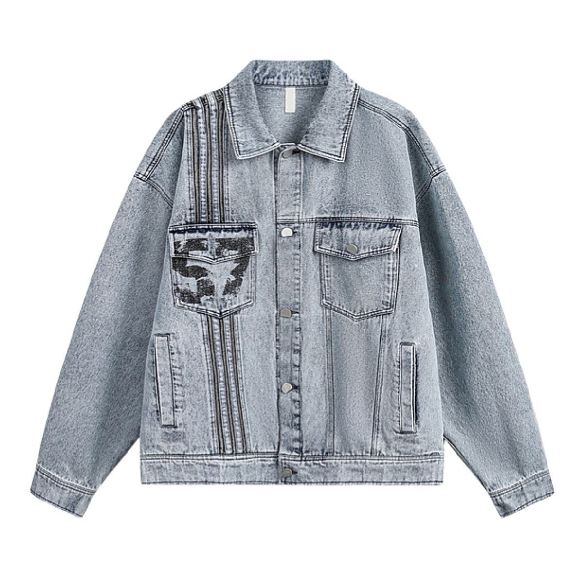 Designer Loose Retro Denim Jacket with Pocket Accent