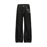 Men's Embroidered Denim Wide Leg Pants Street Vibe Unique Pockets