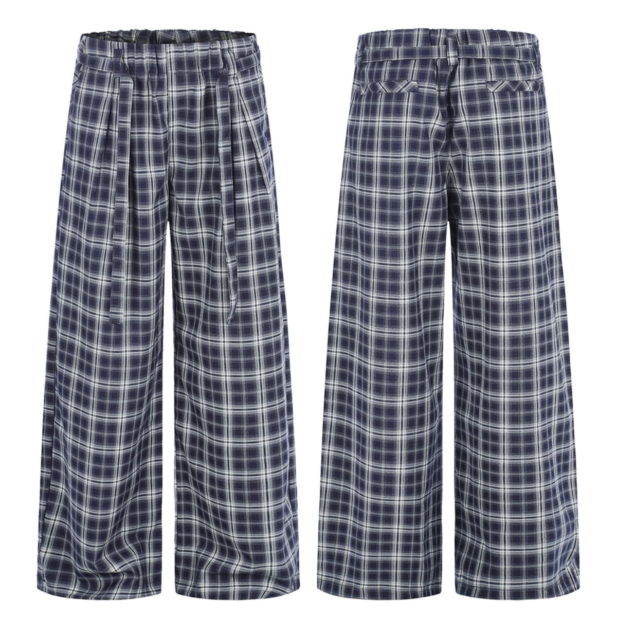 Vintage Plaid Wide Leg Casual Trousers