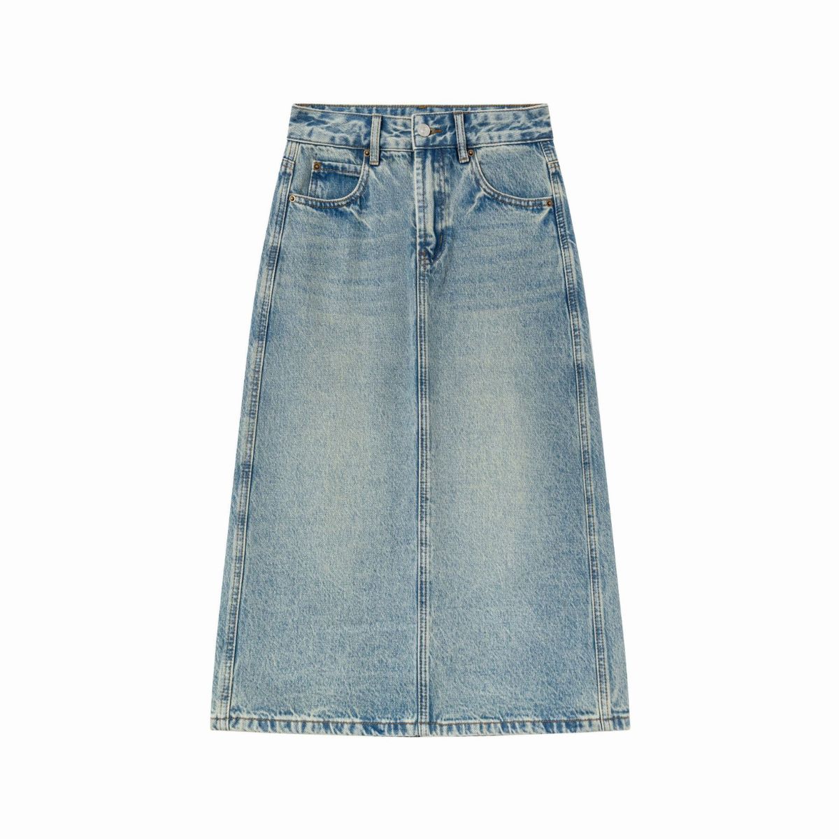 Women's Distressed Denim Midi Skirt