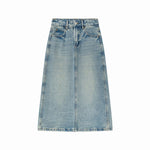 Women's Distressed Denim Midi Skirt