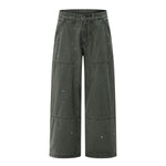 Paint‑Splatter Spliced Dark‑Green Loose Casual Pants