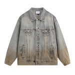 Unisex Retro Street style Distressed Washed Blue&yellow Mud-dyed Denim Jacket