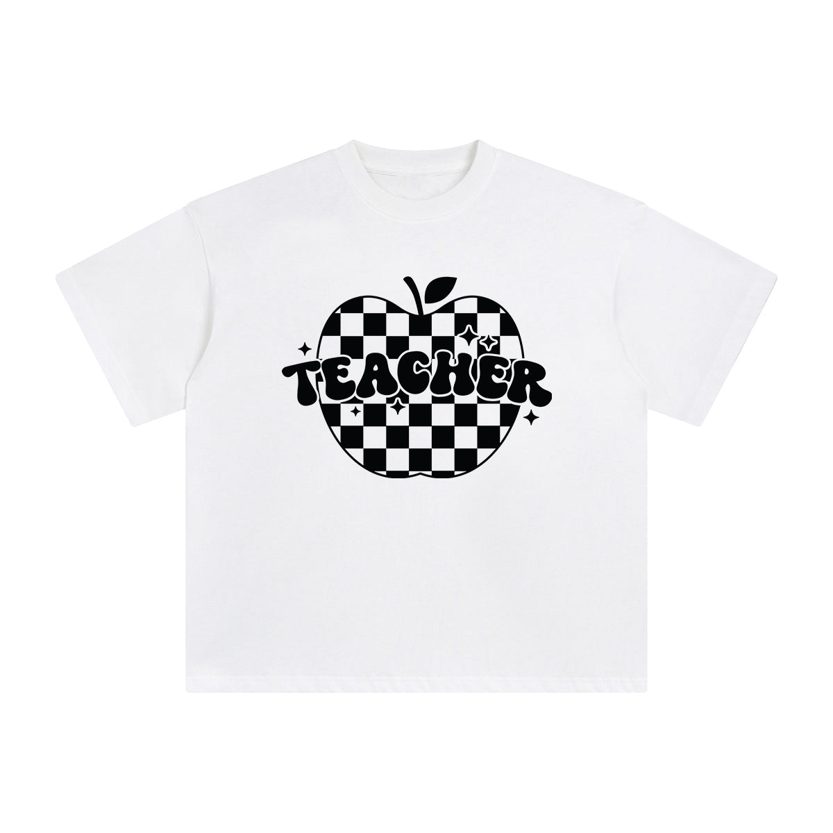 Teacher Checkered Apple Graphic Tee-INNBLAC Fashion Apparel