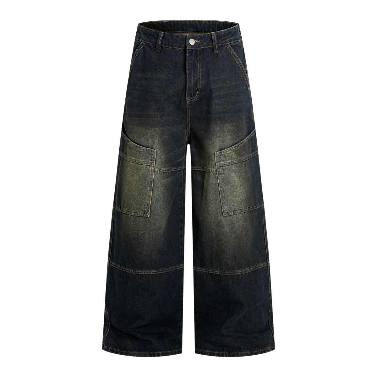 Washed Structured Heavy-Duty Straight-Leg Carpenter Jeans