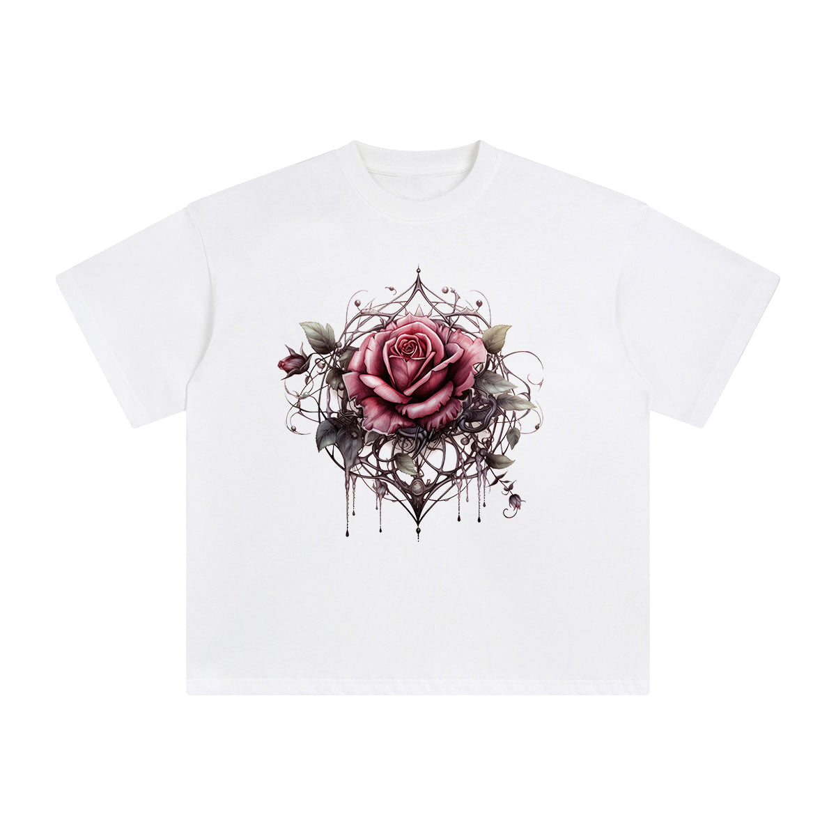 Gothic Spiderweb & Rose Graphic Tee-INNBLAC Fashion Apparel
