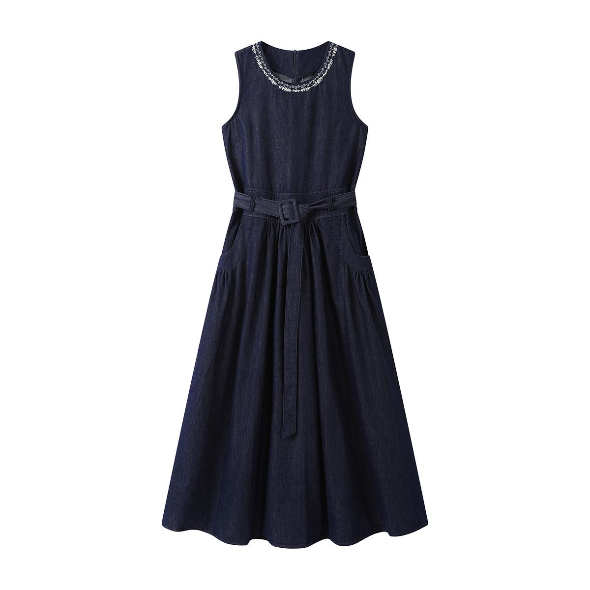 Falda vaquera con bordado de perlas y lavado vintage