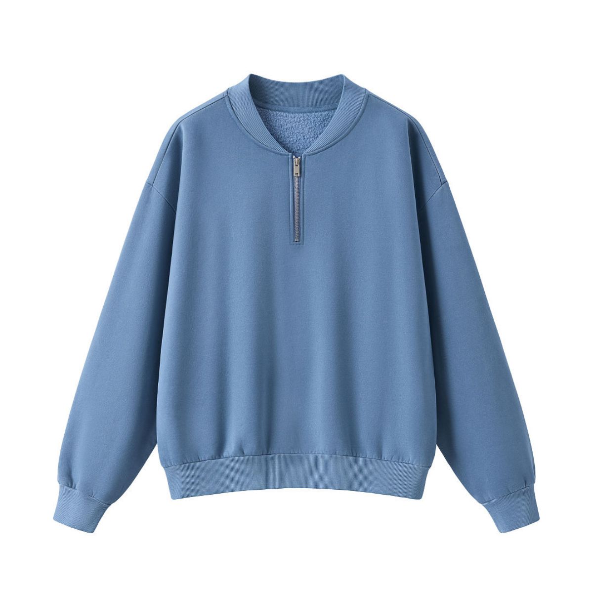 Washed Overdye Half‑Zip Metal Zipper Crew Neck Sweatshirt