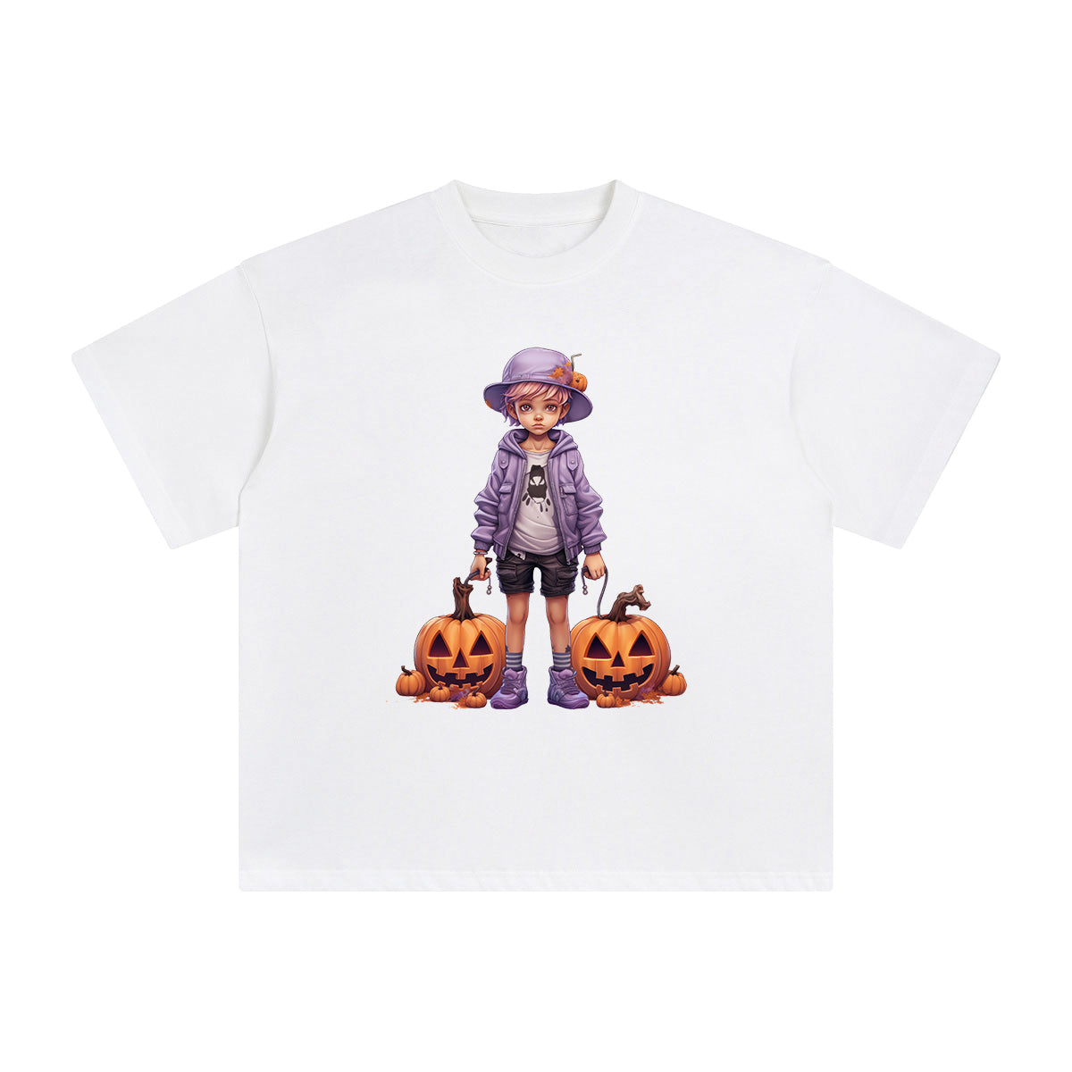 Halloween Boy & Pumpkin Graphic Tee-INNBLAC Fashion Apparel