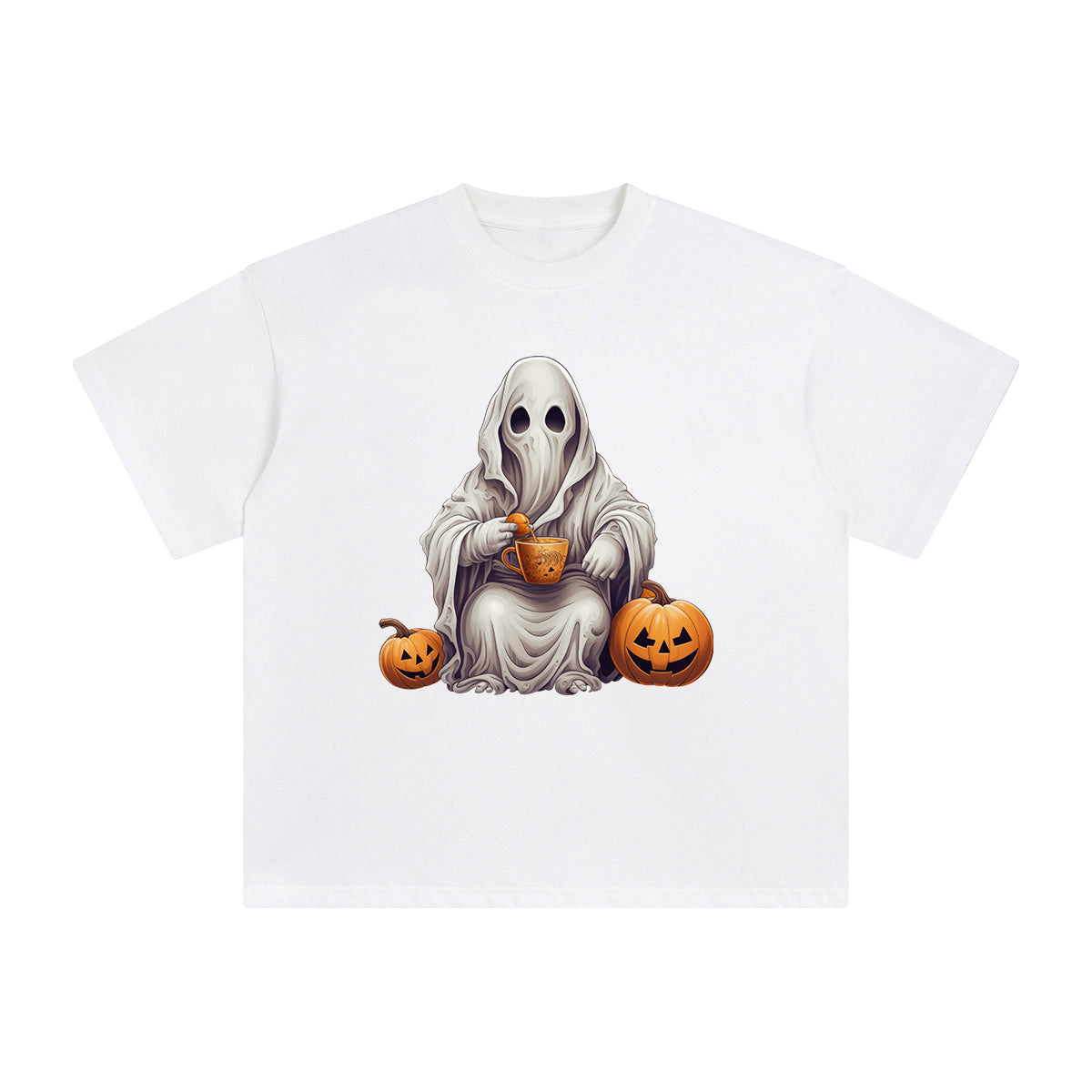 Ghost Drinking Coffee Graphic Tee-INNBLAC Fashion Apparel