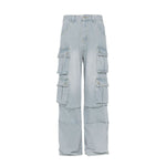 Vintage Washed Multi-Pocket Loose Cargo Jeans