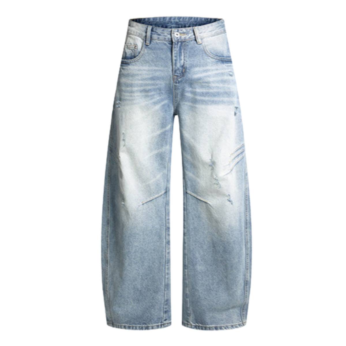 Washed Whiskered Balloon Fit Denim Jeans