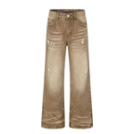 Ripped Whiskering Micro Flare Vintage Denim Jeans