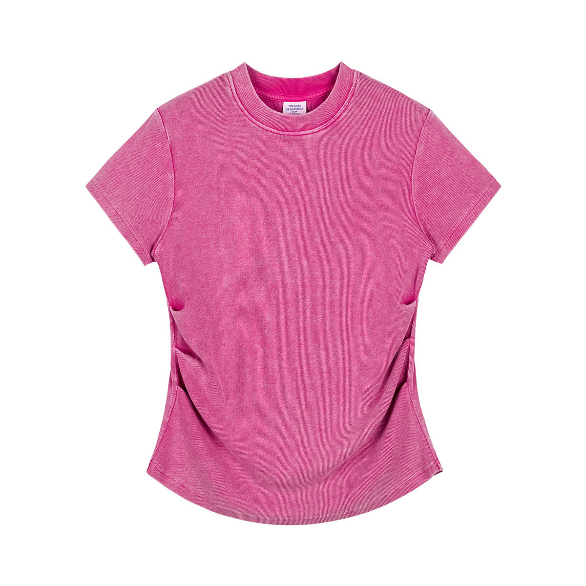 Camiseta de algodón lavado, corte entallado y cintura plisada, 8.4 oz