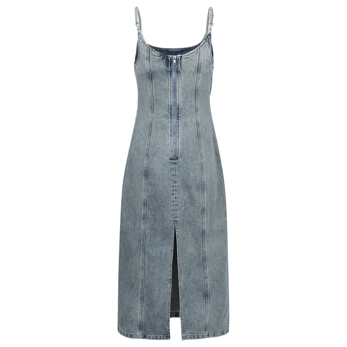 Back-Zipper Bodycon Denim Midi Dress