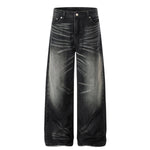 Gradient Cat Whisker Heavy-Wash Baggy Wide-Leg Jeans